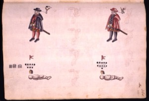 Figuras de soldados españoles y representaciones indígenas — Anónimo novohispano (Códice Kingsborough)