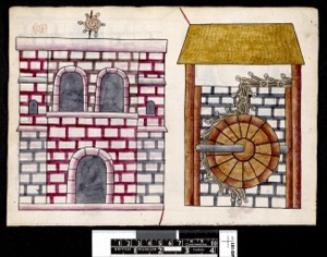 Representación de un acueducto o sistema de irrigación — Anónimo novohispano (Códice Kingsborough)