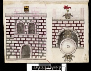 Diseños arquitectónicos de construcciones coloniales — Anónimo novohispano (Códice Kingsborough)