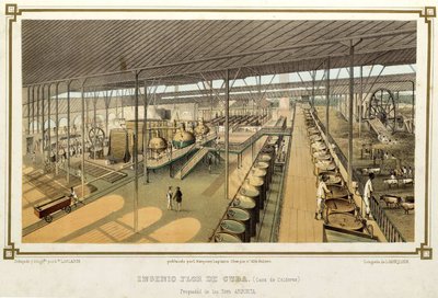 Vista interior del Ingenio Flor de Cuba: producción azucarera industrial del siglo XIX — No identificado