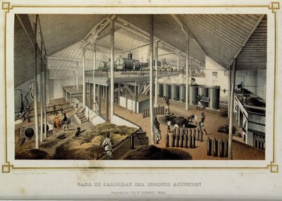 Ingenio azucarero cubano: Casa de Calderas con maquinaria a vapor, siglo XIX — No identificado