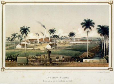 Ingenio 'Acana', litografía de Laplante (1857) de la industria azucarera cubana — No identificado