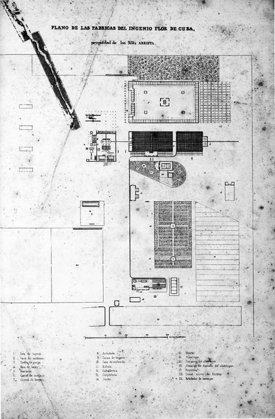 **Plano del Ingenio Flor de Cuba (1857), litografía de Eduardo Laplante.** — No identificado