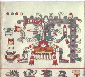 Deidad Mexica con Atributos Rituales y Símbolos Cosmogónicos — Tlacuilo anónimo, tradición mixteca-puebla (Códice Laud)