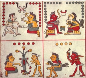 Códice: Escenas de la vida y rituales aztecas — Tlacuilo anónimo, tradición mixteca-puebla (Códice Laud)