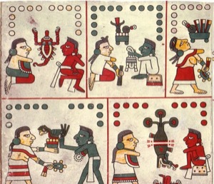 Páginas de un códice prehispánico con escenas y figuras — Tlacuilo anónimo, tradición mixteca-puebla (Códice Laud)