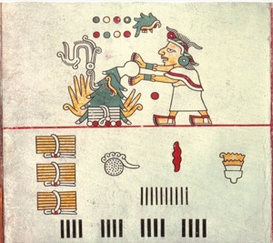 Escena Ritual Mexica con Glifos — Tlacuilo anónimo, tradición mixteca-puebla (Códice Laud)