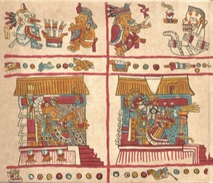 Pintura mural o códice prehispánico con figuras y escenas rituales — Tlacuilo anónimo, tradición mixteca-puebla (Códice Vaticanus B)
