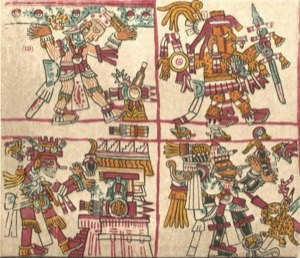 Páginas de códices aztecas con guerreros y rituales — Tlacuilo anónimo, tradición mixteca-puebla (Códice Vaticanus B)