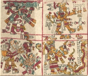 Códice Mexicano: — Deidades y Guerreros con Atuendos Rituales — Tlacuilo anónimo, tradición mixteca-puebla (Códice Vaticanus B)