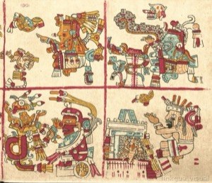 Escena de Códice Maya: Deidades y Guerreros