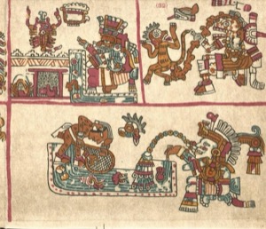 Escenas de códices prehispánicos: rituales y mitología — Tlacuilo anónimo, tradición mixteca-puebla (Códice Vaticanus B)
