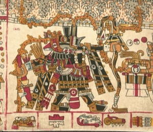 Representación de una deidad azteca y su ritual — Tlacuilo anónimo, tradición mixteca-puebla (Códice Vaticanus B)