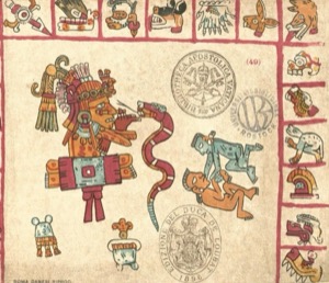 Códice Vaticano — B: Escena con figura principal y serpiente — Tlacuilo anónimo, tradición mixteca-puebla (Códice Vaticanus B)