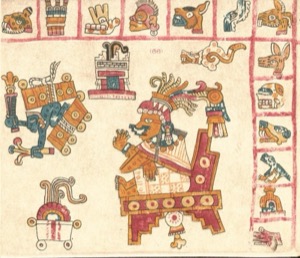 Códice Prehispánico — Con figura central y glifos — Tlacuilo anónimo, tradición mixteca-puebla (Códice Vaticanus B)
