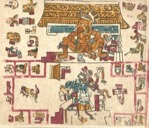 Página de códice Maya con deidades y símbolos — Tlacuilo anónimo, tradición mixteca-puebla (Códice Vaticanus B)