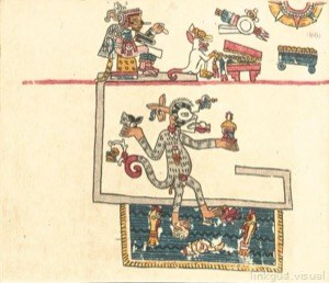 Danza de Monos y figuras Mitológicas — Tlacuilo anónimo, tradición mixteca-puebla (Códice Vaticanus B)