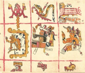 Fragmento de Códice Maya con Deidades y Símbolos — Tlacuilo anónimo, tradición mixteca-puebla (Códice Vaticanus B)