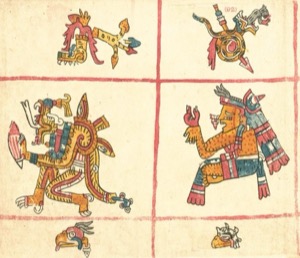 Ilustraciones de deidades y figuras mitológicas aztecas — Tlacuilo anónimo, tradición mixteca-puebla (Códice Vaticanus B)