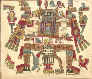 Representación de deidades y símbolos mexicas — Tlacuilo anónimo, tradición mixteca-puebla (Códice Vaticanus B)