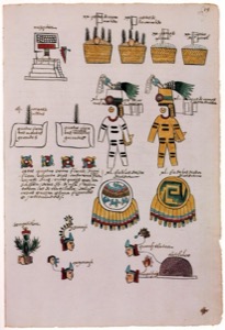 Códice: Ilustración de trajes y vestimentas ceremoniales mexicas — Anónimo tlacuilo mexica (Códice Mendoza)