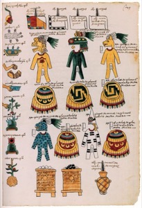 Códice Mendoza: — Tributos y vestimentas — Anónimo tlacuilo mexica (Códice Mendoza)