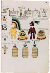 Códice con representaciones de vestimenta y ornamentos aztecas — Anónimo tlacuilo mexica (Códice Mendoza)