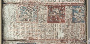 Página del Códice Maya de Dresden con glifos y escenas
