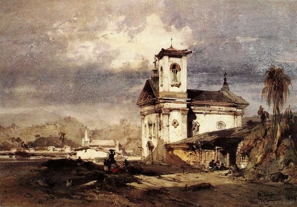 Iglesia colonial bajo cielo nublado