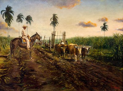 Un jinete con sombrero de ala ancha observa la escena desde un camino de tierra — Eduardo Morales Morales