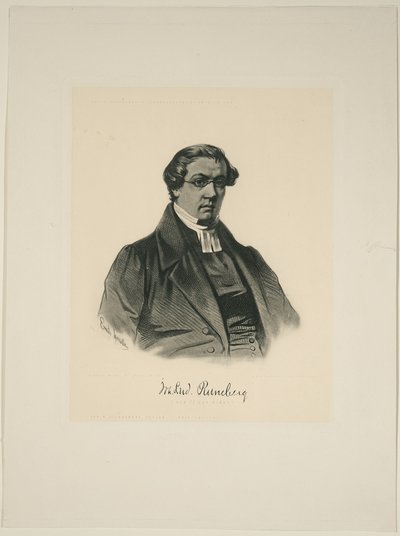 Grabado: Retrato de J. L. Runeburg, clérigo, con gafas.