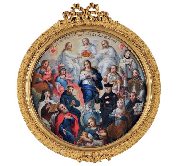 Sagrada Familia con santos y ángeles — Escudos de Monja