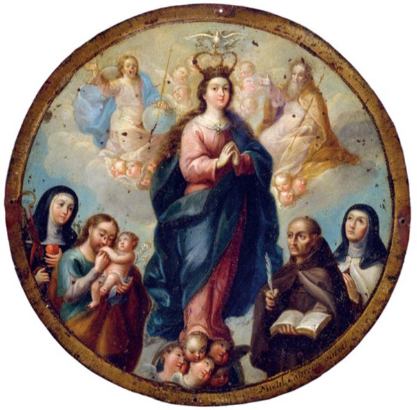 Inmaculada Concepción con santos y Trinidad — Escudos de Monja