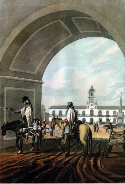Dos hombres a caballo bajo un arco — Emeric Essex Vidal