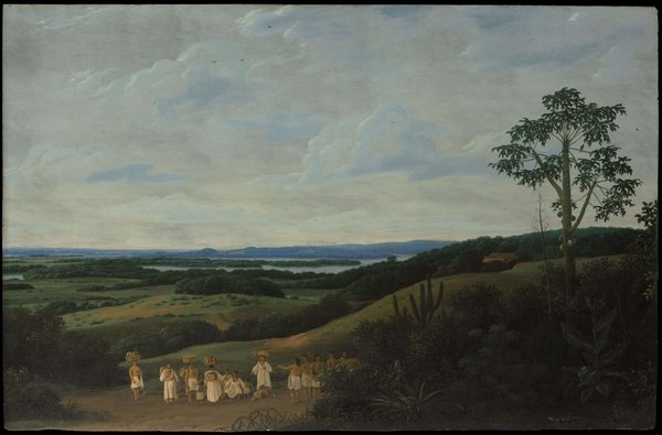 Paisaje brasileño con grupo de personas — Frans Post