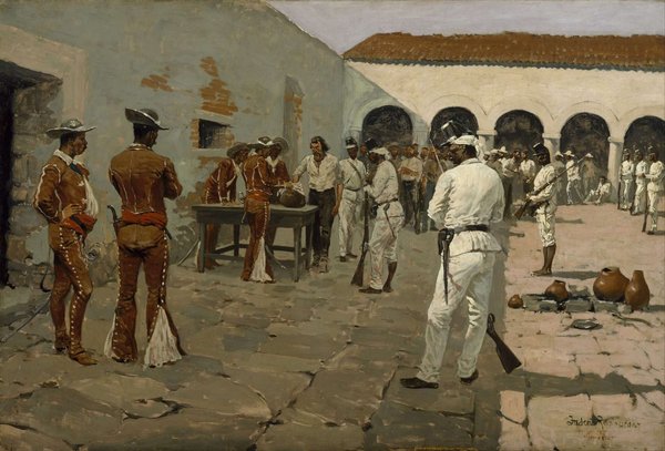 Soldados mexicanos en un patio — Frederic Remington