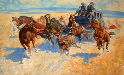 Diligencia en carrera por el desierto — Frederic Remington