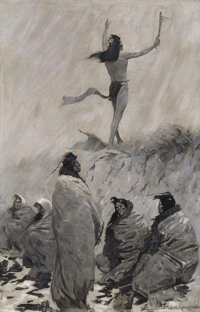 El tragafuegos alzó sus brazos al Pájaro Trueno — Frederic Remington