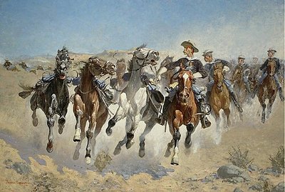 Desmontados moviendo caballos guiados — Frederic Remington