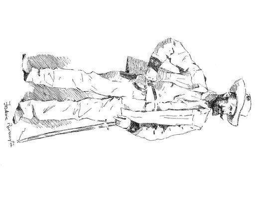 Descanso de un hombre con sombrero y rifle en el Viejo Oeste — Frederic Remington