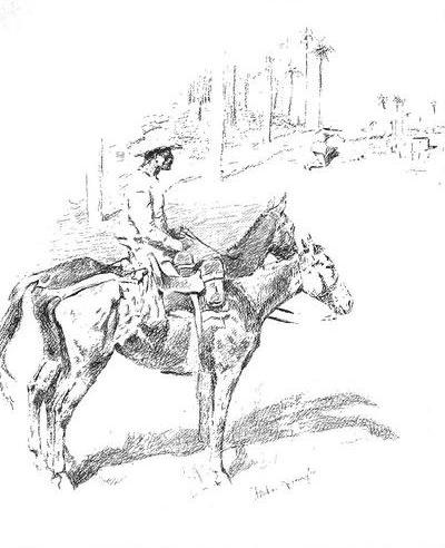 Jinete del Oeste a caballo, boceto de Frederic Remington — Frederic Remington