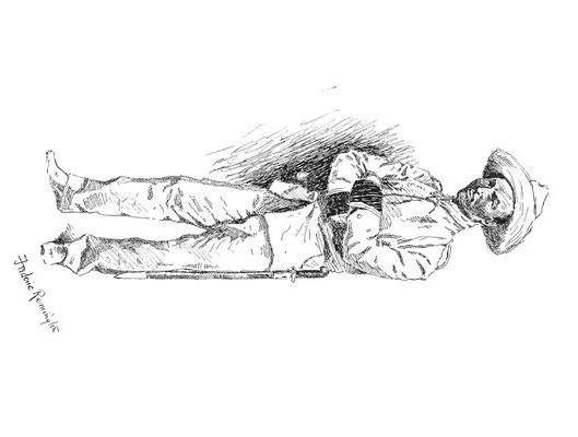Vaquero durmiendo en el campo — Frederic Remington
