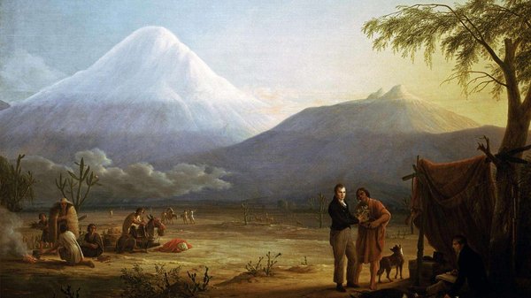 Paisaje volcánico con figuras y campamento — Friedrich Georg Weitsch