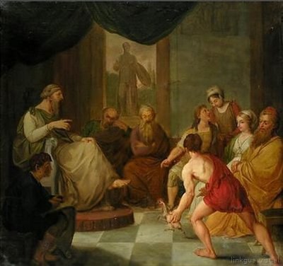 Diógenes trae un pollo desplumado a Platón — Friedrich Georg Weitsch