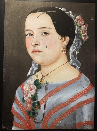 Retrato de joven con flores — Hermenegildo Bustos