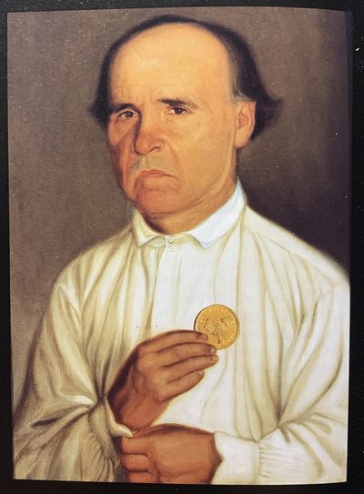Retrato de hombre con moneda de oro — Hermenegildo Bustos