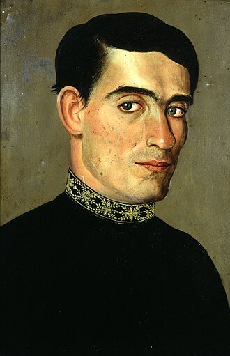 Retrato de joven sacerdote con túnica y cuello bordado — Hermenegildo Bustos
