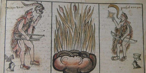 Hombres con serpiente y planta acuática — Anónimo