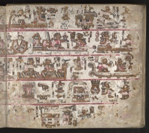 Páginas de un códice mesoamericano con escritura jeroglífica — Anónimo tlacuilo, tradición mixteca