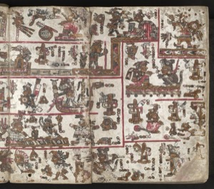 Páginas de un códice prehispánico con deidades y rituales — Anónimo mixteco